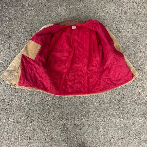 Vintage 90s Carhartt Brown Duck Canvas Red Quilt Lined Barn Chore Coat Jacket - Picture 7 of 7